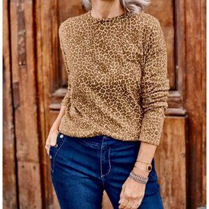 J.Jill Womens Brown Leopard Print Long Sleeve pullover sweater size 4x cotton